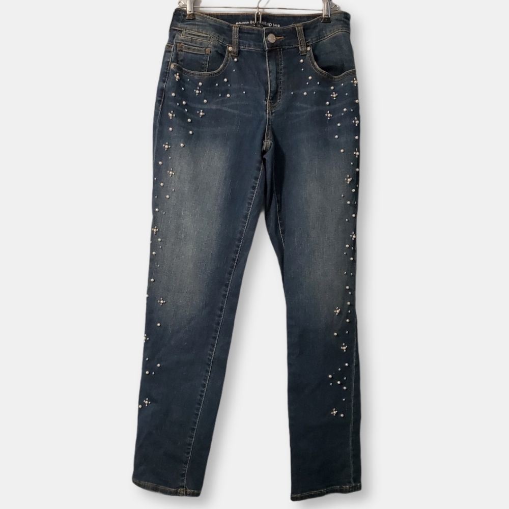 Chico's Platinum Beaded Boyfriend Ankle Jeans Size 00R